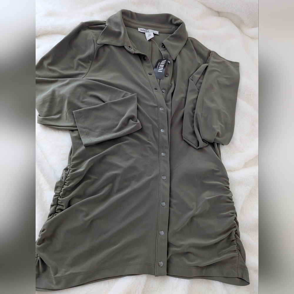 White House Black Market Olive Button-Down Shirt